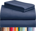 LuxClub 4 PC Queen Sheet Set, Deep Pockets Wrinkle Free Cooling Bed Sheets Hotel Bedding for Women, Men, Includes 1 Fitted Sheet, 1 Flat Sheet and 2 Pillowcases-Silky Soft Navy