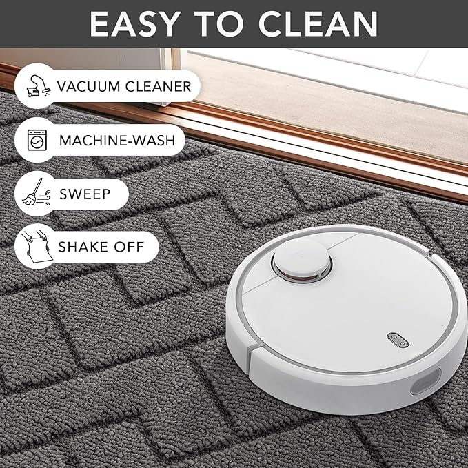 hicorfe Indoor Doormat,Front Back Door Mat Rubber Backing Non Slip Door Mats 20"x48" Absorbent Resist Dirt Entrance Doormat Inside Floor Mats for Entryway Washable Low-Profile(Grey)