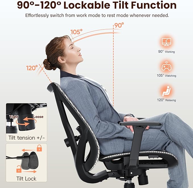 Ergonomic Office Chair, Mesh Computer Desk Chairs with Adjustable Lumbar Support, 3D Armrests, Tilt Function, Comfy Wide Seat, Swivel Executive Work Task Chair for Company and Home