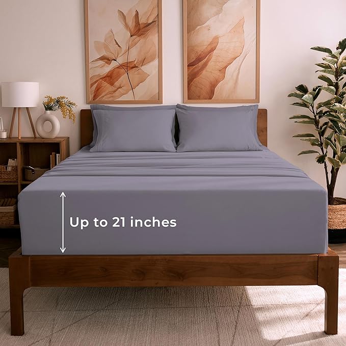 Mellanni King Sheet Set - 6-Piece Iconic Collection Bedding, (Including 4 Pillowcases), 21-Inch Extra Deep Pocket, Easy Care, Ultra Soft, Cooling Sheets, Brushed Microfiber - Hazy Lilac
