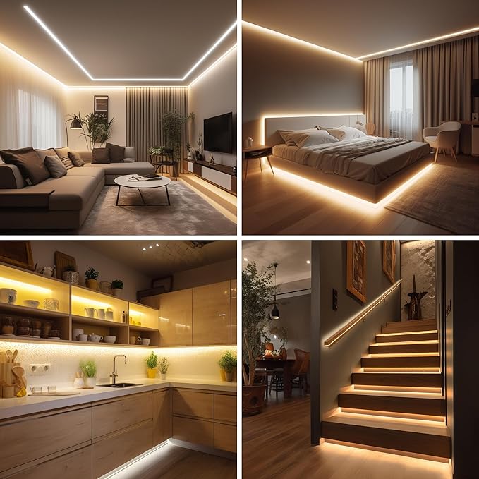 COB LED Strip Lights Warm White,24V Dimmable led Light Strip KIT with Remote and app Control,2700K 9.84FT/3m 8mm Wide Ra>90 Cuttable Flexible Strip Lights for Bedroom,Wardrobe,Cabinet