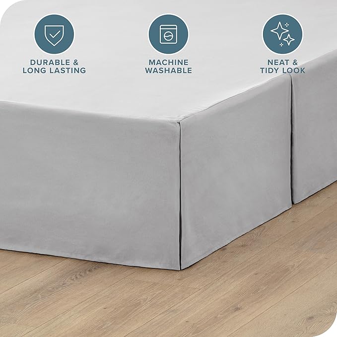 Bare Home Full Bed Skirt - 15-Inch Tailored Drop Easy Fit - Bed Skirt for Beds - Center & Corner Pleats (Full, Light Grey)