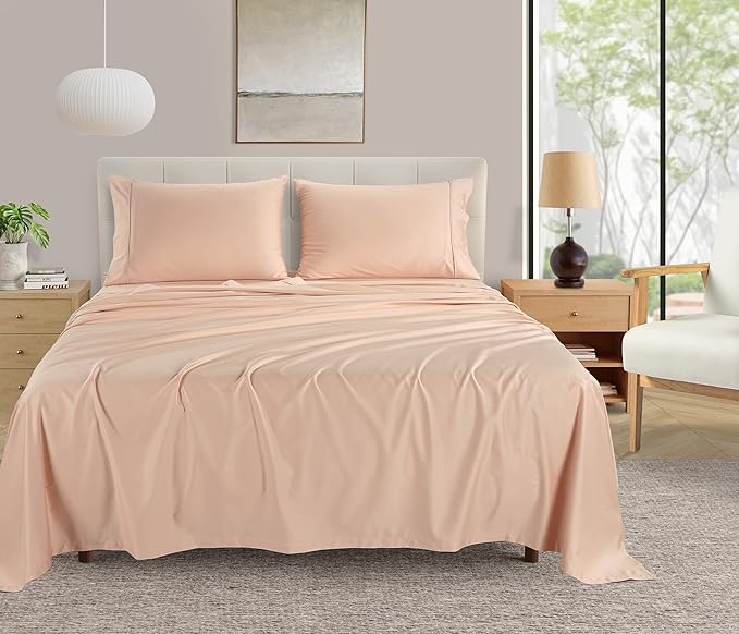 CHATEAU HOME COLLECTION 400 Thread Count Cal King Sheet Set, 100% Egyptian Cotton Cal King Sheets, 4 Piece Deep Pocket Sheet & Pillowcase Sets Fits Upto 17", Soft & Comfy Machine Washable- Blush