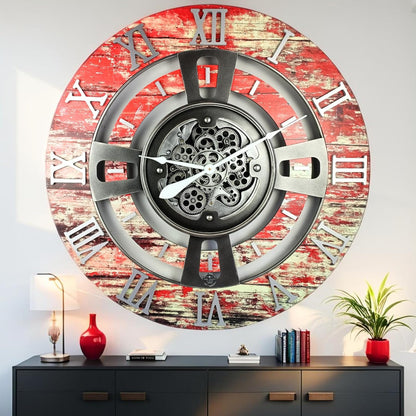 The Gears Clock Real Moving Gear Wall Clock England Line (Red Lava, 36 inches (90 cm))