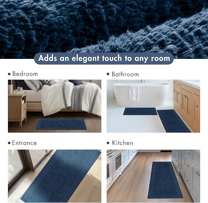 Madison Park Splendor Reversible 100% Cotton Tufted Bathroom Rug-3000 GSM Hotel Quality Luxurious Plush Medium Pile Bath Mat Absorbent, Quick Dry, Shower Room Décor, 17x24 Navy
