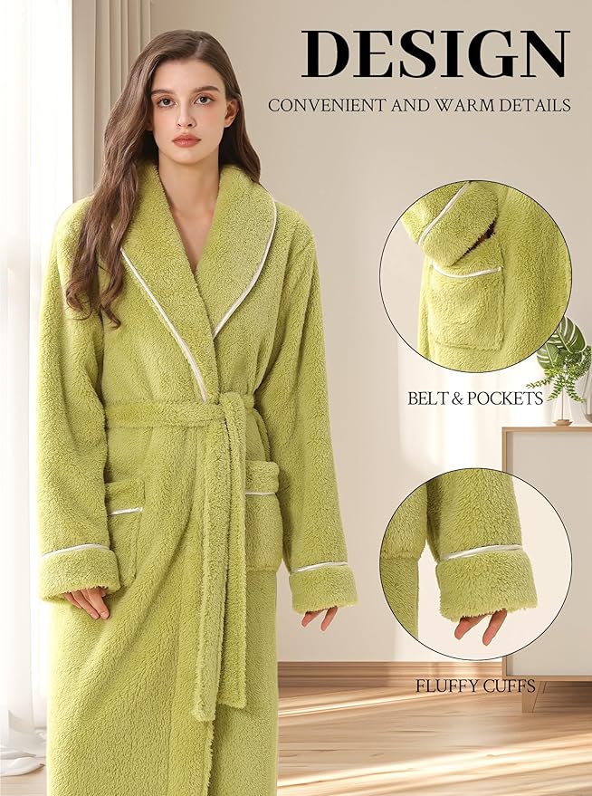 Hellomamma Long Bath Robe for Womens Plush Soft Fleece Bathrobes Nightgown Ladies Pajamas Sleepwear Housecoat