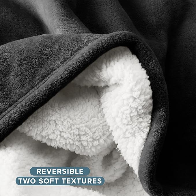 Bare Home Sherpa Fleece Blanket - Throw/Travel Size - Blanket for Bed, Sofa, and Couch - Warm & Lightweight - Fluffy & Soft - Reversible (Throw/Travel, Black)