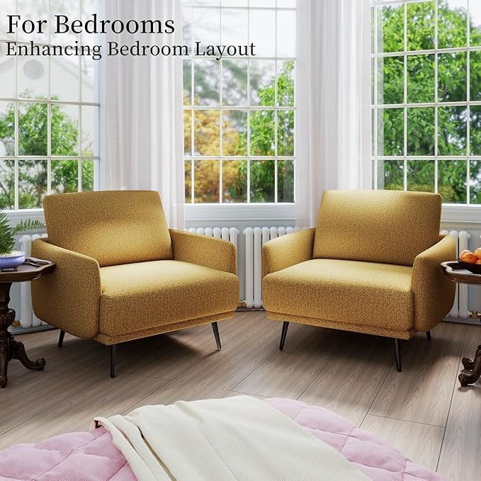 Oversized Accent Chair for Living Room Cozy Reading Chairs Mid-Century Modern Accent Chairs Armchair with Metal Legs Single Sofa Chair for Home Office (Set-of-2, Polyester Fabric- Pumpkin Orange)