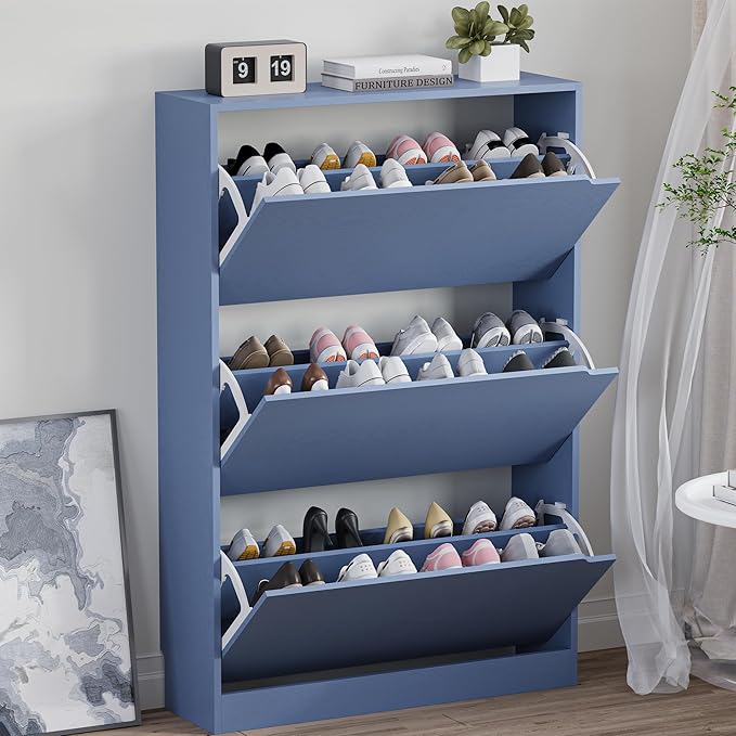 Shoe Cabinet with 3 Flip Drawers, Hidden Wood Shoe Cabinet,Freestanding Shoe Storage Cabinet for Entryway Hallway. 47.2" H*31.5" W*9.45" D