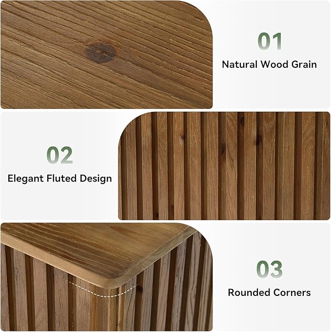 Solid Wood Square End Table with Storage, Fluted Side Table for Living Room, Mid-Century Modern Bedside Nightstand with Removable Lid for Bedroom, Small Spaces (1 PC, Rustic Brown)