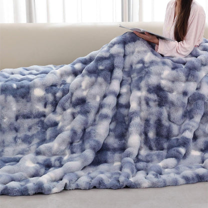 Tie-dye Blue Soft Comfy Throw Blanket for Couch Bedroom Faux Fur 50x60 Fluffy Blanket for Living Room Furry Bed Comforter Cozy Home Decor Gifts 860 GSM