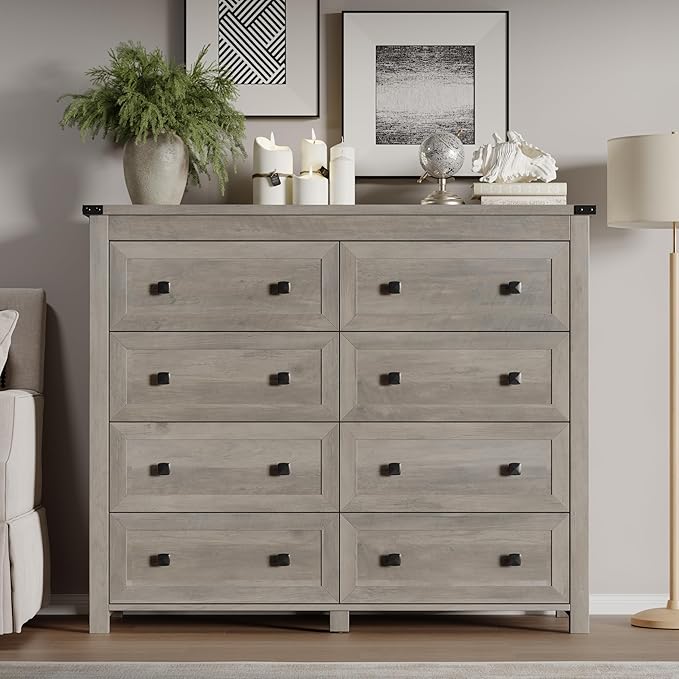 Tall 8-Drawer Dresser, Modern Wooden Storage Chest of Drawers, Dresser TV Stand, Wood Drawer Organizer with Metal Handles for Bedroom, Living Room, Hallway