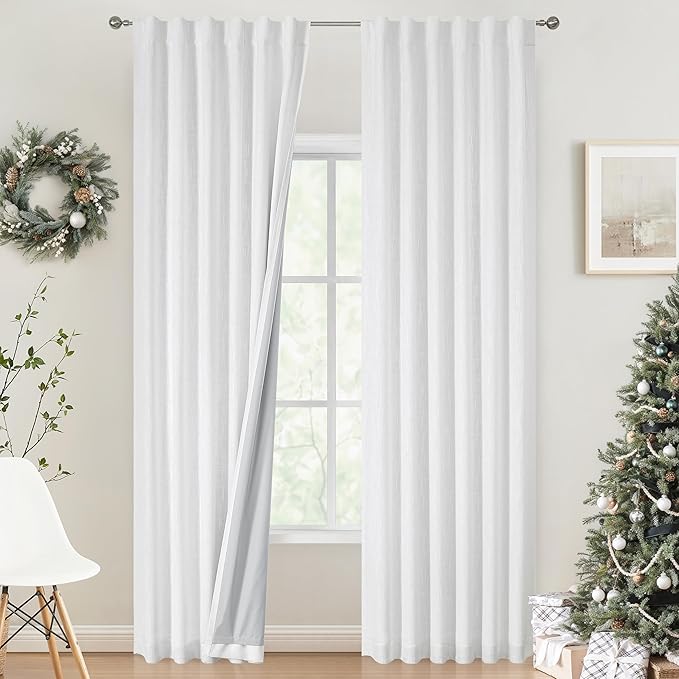 Vision Home White Full Blackout Curtains Back Tab Rod Pocket for Bedroom Living Room Thermal Insulated Window Treatment Panels 84 inch Modern Room Darkening Soundproof White Drapes 50" Wx84 Lx2