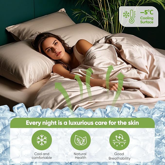 TWK Luxury Sheet Set, Genuine 100% Organic Viscose Derived from Bamboo, Cooling & Breathable, Silky Soft, Bedding Sheets & Pillowcases (Sand, California King)