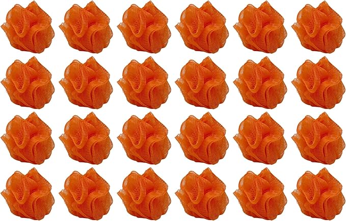 24 Orange Bath or Shower Sponge Loofahs Pouf Mesh Wholesale Bulk Lot