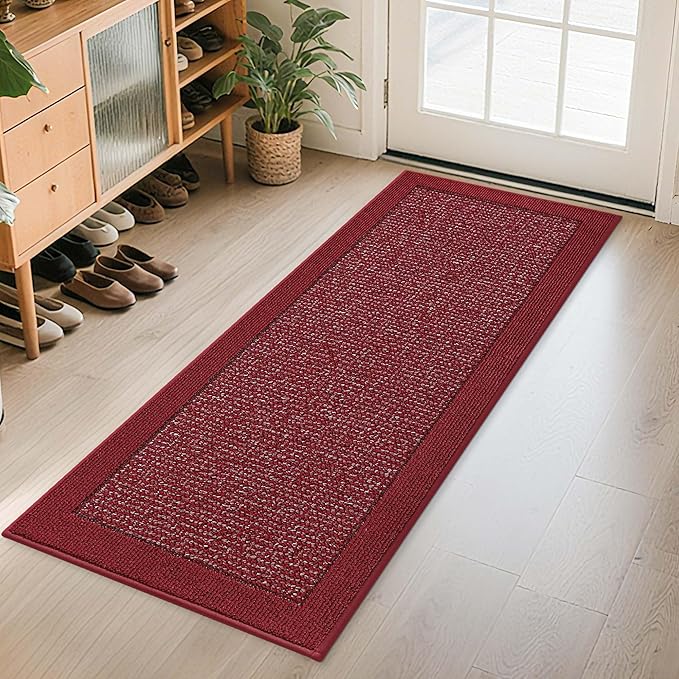 BEQHAUSE Indoor Door Mat 24" x 60", Dirt Trapper Door Mats Non-Slip Entryway Rugs Washable, Resist Dirt Absorbent Welcome Mat, Low Profile Floor Mats for Front Back Door and Entryway, Red