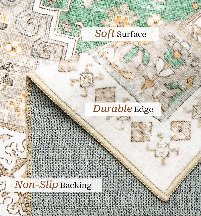 zesthome 10x14 Area Rugs,Stain Resistant Washable Rug,Ultra-Thin Rugs for Living Room,Bedroom,Non-Slip Backing Home Decor Large Area Rug (Green/Brown,10'x14')