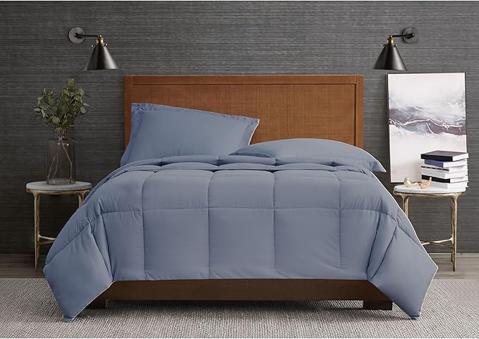 London Fog Garment Washed Solid Comforter Set Blue Microfiber 3-Piece Full/Queen Comforter Set, Solid Themed, Adult and Teen, Oeko-TEX Certified