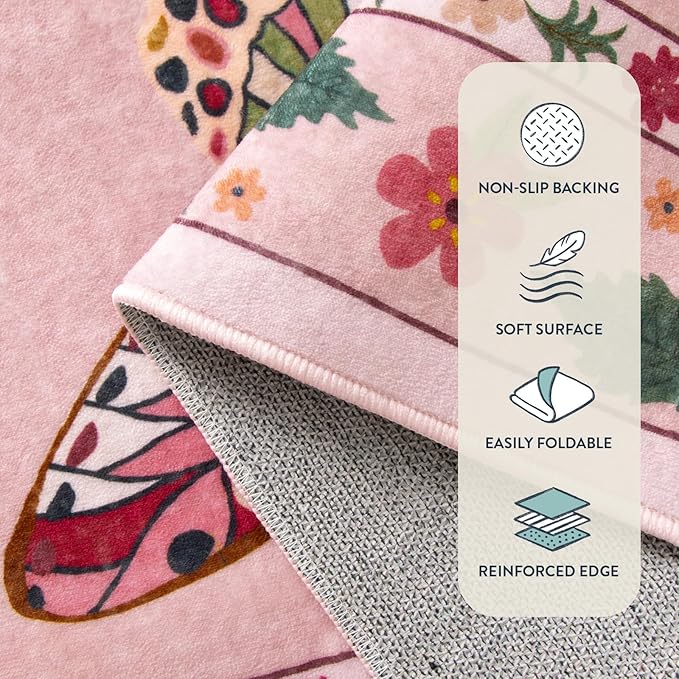 Lahome Insect Washable Small Area Rug, 3x5 Area Rug for Bedroom Living Room, Non-Slip Soft Accent Throw Carpet for Kitchen Office Entryway Bathroom Office, Pink