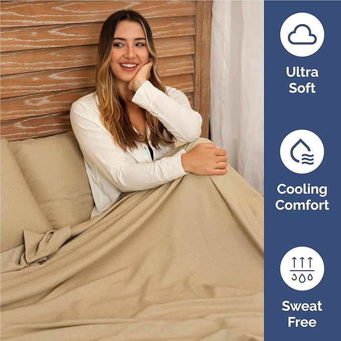 Full 6 Piece Sheet Set - Cooling, Comfy & Breathable - Hotel Luxury Bedding, Includes Fitted Sheet for Women, Men, Kids & Teens - 1 Flat, 1 Fitted Sheet, 4 Pillowcases w/Deep Pockets - Heathered Tan