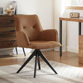 Art Leon Home Office Desk Chair - Faux Leather Upholstered Accent Armchair, Mid Century Swivel Chair with Black Oak Wood Legs for Small Space Living Room Bedroom, Brown