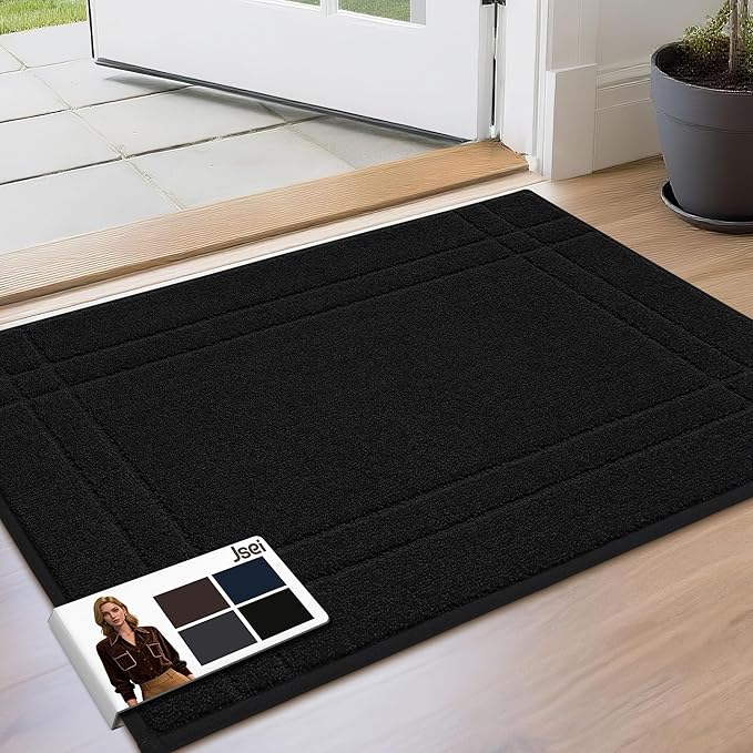 JSEI Entryway Rugs Doormat 20"x32", Non-Slip Dirt Trapper Door Mats Indoor, Washable Absorbent and Stain Resist Welcome Floor Mat for Front Door, Dog Door Mat, Muddy Wet Shoes & Paws, Black