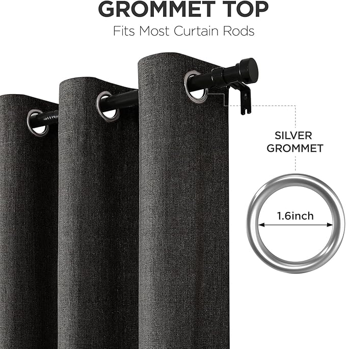 Joydeco Blackout Curtains 95 Inches Long 2 Panels Burg, Room Darkening Curtains for Bedroom, 100% Black Out Textured Thermal Drapes Privacy Protection 2 Panels Set(W52 x L95 Inch, Charcoal Grey)
