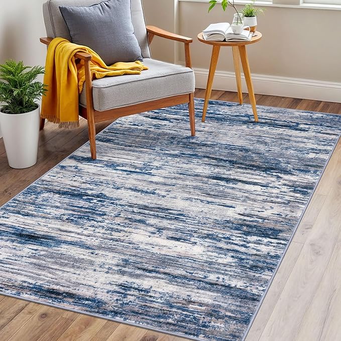 3x5 Modern Abstract Area Rug for Entryway, Navy Blue Gray Neutral Multi Super Soft Washable Rug with Non-Slip, Low-Pile Door Mat Indoor for Living Room Bedroom, Carpet with Non-Shedding