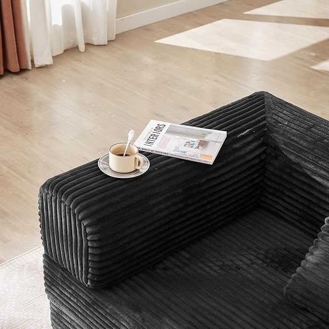 Boneless Couch Folding Couches for Living Room Sofa, Futon Sofa Bed with Sleeper Sofa, Futon Couch with Fixed-Shape Oversized Corduroy Upholstered (Black, 81 Inches)