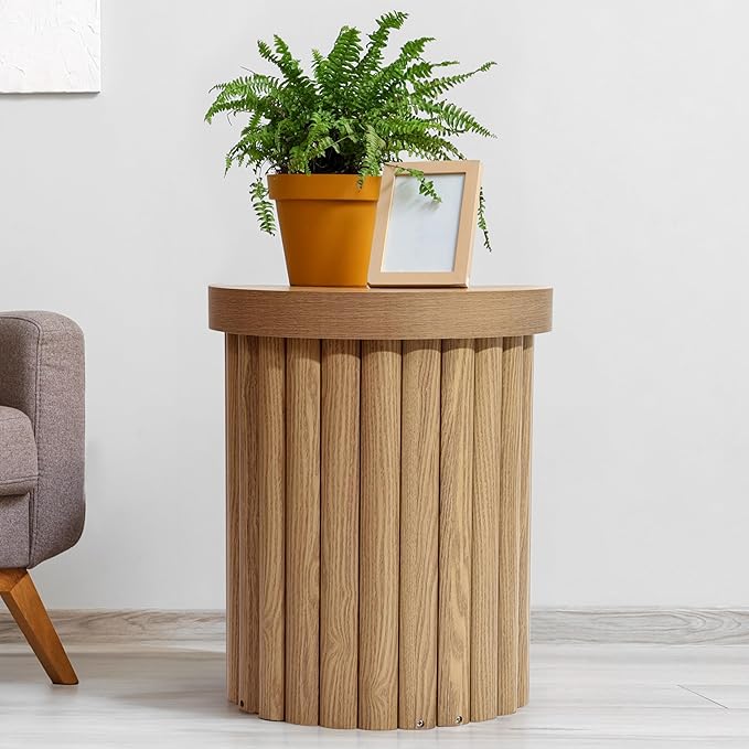 LuxenHome Round Side Table, 19" H Fluted Side Table for Small Spaces, Mid Century Modern Small End Table, Wooden Accent Tables, Couch Side Tables, Round Nightstand for Living Room, Bedroom