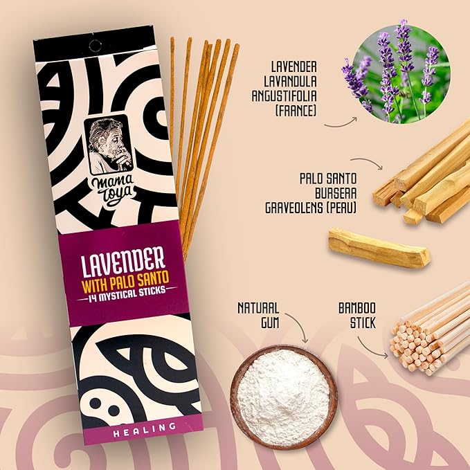 Lavender with Palo Santo Incense Sticks (14 Mystical Sticks) – Calming, Healing, Purifying & Natural Handcrafted Aroma