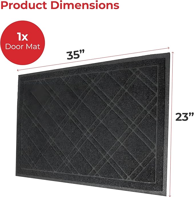 SlipToGrip Durable Door Mat - Black Plaid Design Entryway Rug - 35x23 inches, No-Slip and Washable - Indoor and Outdoor Use, Weatherproof - Ideal for Garage, Patio, and Front Entryway