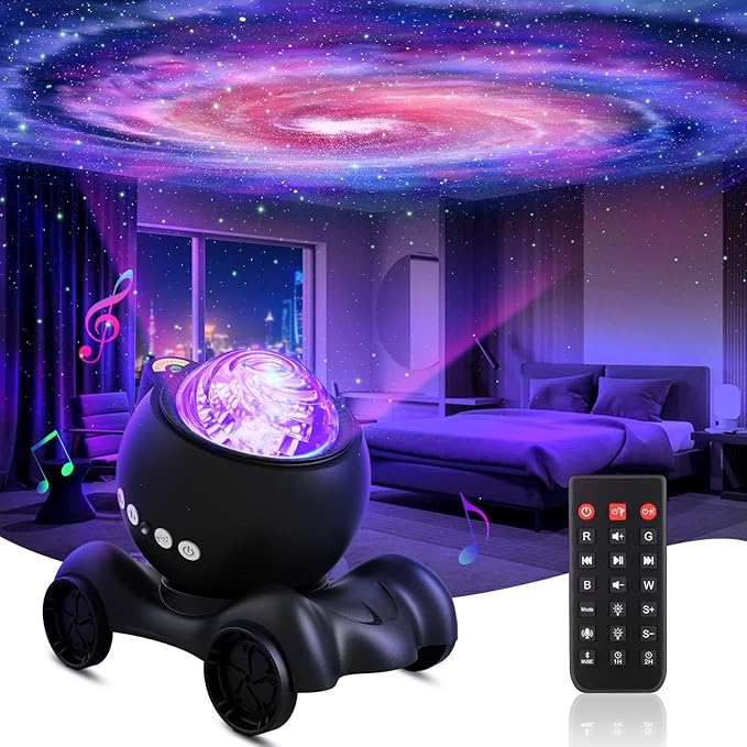 ENOKIK Galaxy Projector, Star Aurora Projector Built-in Bluetooth Speaker, Night Light for Kids Adults, White Noise Light for Home Decor/Relaxation/Party/Music/Gift (Black)