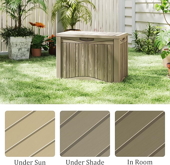 50 Gallon Outdoor Storage Box Waterproof Lockable Resin Deck Box Large, Patio Storage Bin for Pool Accessories Cushion Furniture, Garden Tools, UV-Resistant Outside Delivery Grey