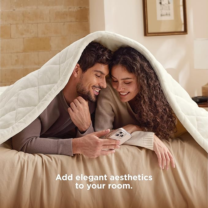 Bedsure Electric Blanket Queen Size - Dual Control Heated Weighted Blanket Queen with 10 Heat Settings, Fast Heating with 10 Time Settings (84x90 inches, Ivory)