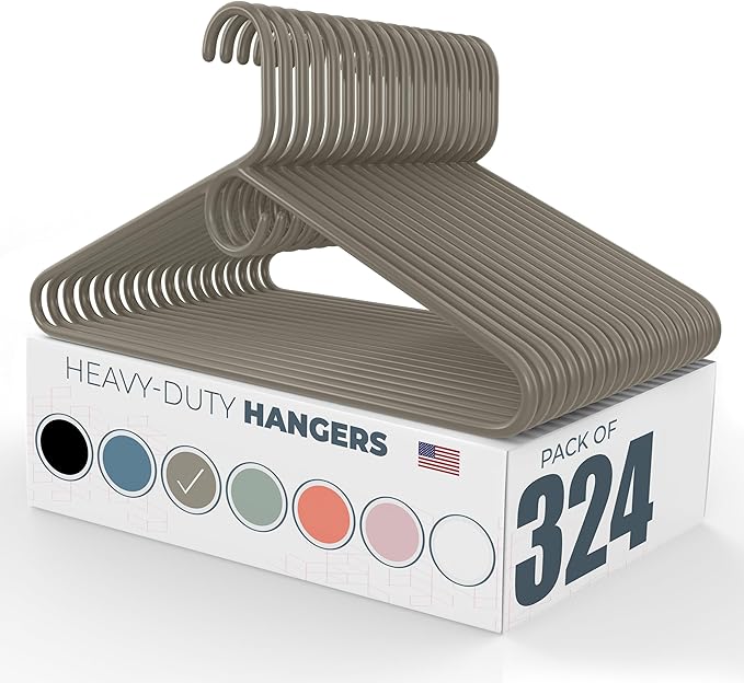 Neaties Heavy Duty Clothes Hangers 100+ Pack (324 Count) – Made in The USA – 8lb Capacity Plastic Hangers for Adult Clothing – Durable for Pants, Coats, Jackets, or Jeans – Gray