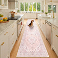 Area Rugs 3'x10' Washable Non-Slip, Floral Vintage Distress Print Pattern Medallion Carpet for Living Room Bedroom Dining Room, Pink Greypink Cute