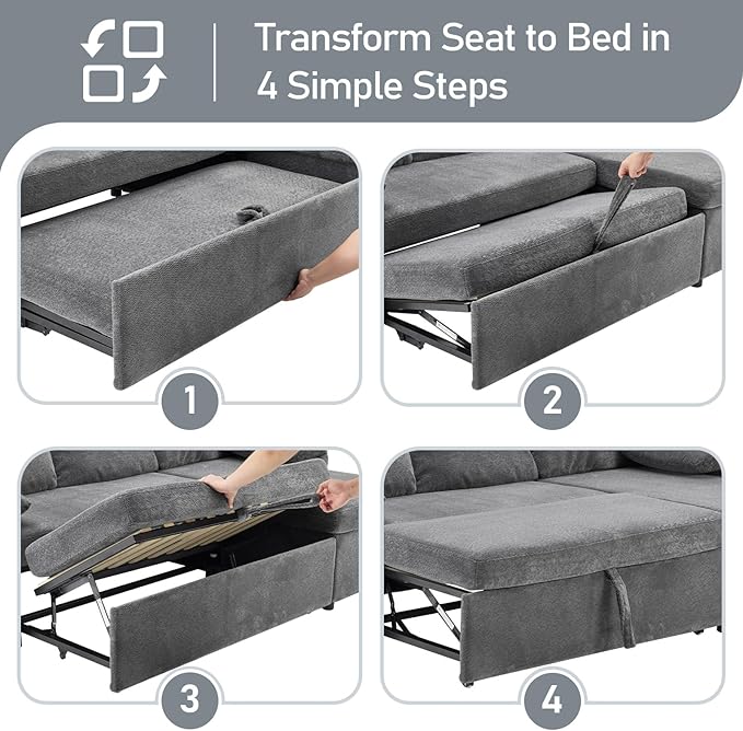 VINGLI Convertible Sofa Bed Couches for Living Room, Sleeper Sofa with Pull Out Couch Bed, Cloud-Like Plush Fleece U-Shape Sectional Couch with Storage Chaise, USB Charging, Side Pockets