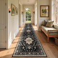 Area Rugs 2'6''x10' Washable Non-Slip, Floral Vintage Distress Print Pattern Medallion Carpet for Living Room Bedroom Dining Room, Black Brown Neutral Dark Tan