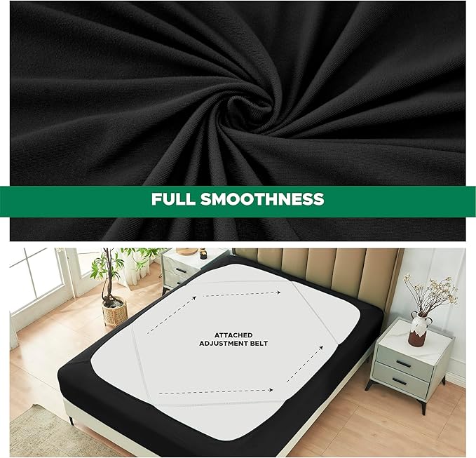 Biscaynebay Decorative Box Spring Cover Queen Size, Black Luxurious Jersey Knitting Stretchy Wrap Around 4 Sides Bed Skirt for Home/Hotels, Easy Fit Wrinkle Free Machine Washable