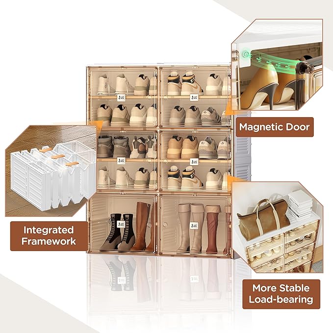 ANTBOX Portable Shoe Rack Organizer for Closet Entryway, Stackable Sneaker Storage Shoe Cabinet with Magnetic Clear Door, Large Plastic Storage containers Bins with Lids 5 Tiers 20 Pairs