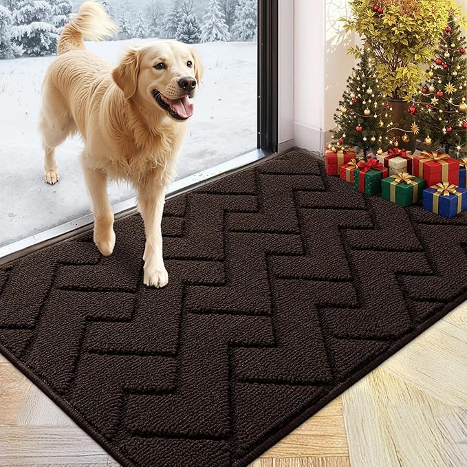 hicorfe Front Door Mat Outside Entrance,24"x35" Absorbent Muddy Dirt Resist Welcome Door Mats Outdoor Indoor,Stain and Fade Resistant,Non Slip Backing Entry Mat Doormat for Entryway (Coffee)