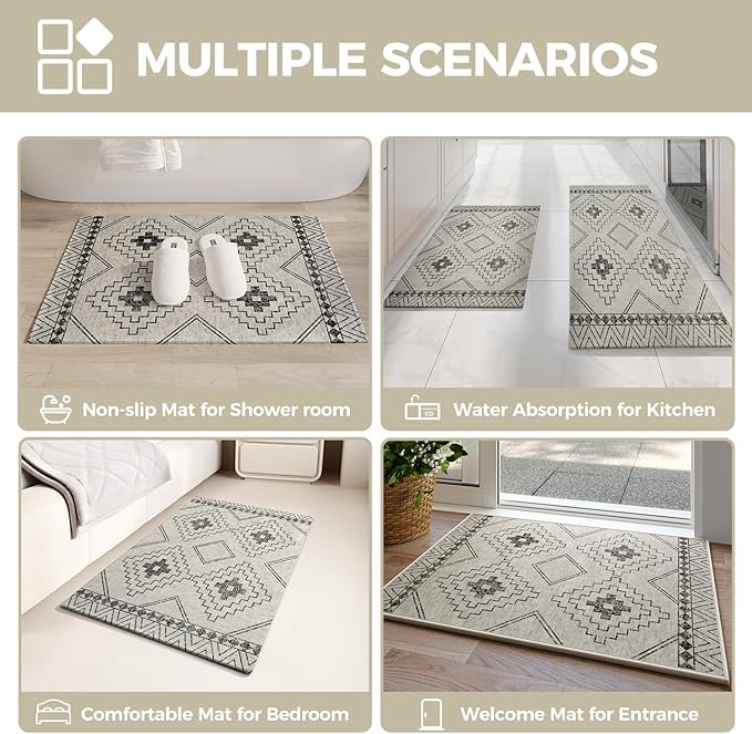 Indoor Door Mat 20"x31",Beige Door Mats Indoor Entrance Dirt Resistant & Absorbent, Non-Slip Rubber Backing Front Door Mats,Washable Low-Profile Doormat for Entryway, Inside Home Entrance