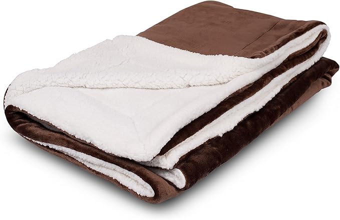 Internet’s Best Plush Reversible Sherpa Throw Blankets - Café (Brown) - Ultra Soft Coach Blanket - Light Weight Sofa Throw - 100% Microfiber Polyester - Easy Travel - Bed - 50 x 60