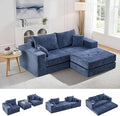 Boneless Sectional Loveseat Couch with Ottoman, Convertible Tufted Button Modular Floor Sleeper Sofa Bed, Comfy Foldable Compression Love Seat Sofa for Living Room, No Assembly, Blue