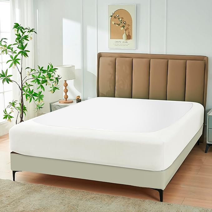Biscaynebay Decorative Box Spring Covers King & Cal King Size, Ivory Luxurious Jersey Knitting Stretchy Wrap Around 4 Sides Bed Skirts for Home/Hotels, Easy Fit Wrinkle Free Machine Washable