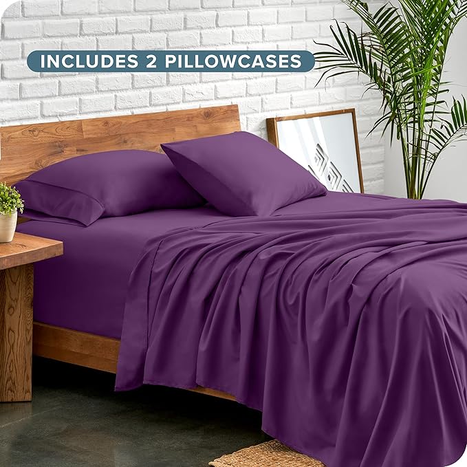 Bare Home Hotel Luxury Twin XL Sheet Set, Extra Soft - 4 Piece Set - Deep Pockets - Easy Fit - Cooling & Breathable - Wrinkle, Fade, Stain Resistant - Includes 2 Pillowcases (Twin XL, Plum)