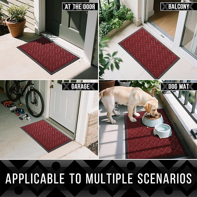 Yimobra Large Door Mat 47x24, All-Season Waterproof Doormat Outdoor Entrance, Heavy Duty Non-Slip Outside Door Mat for Garage Patio Proch Entryway Indoor, Easy Clean, Red