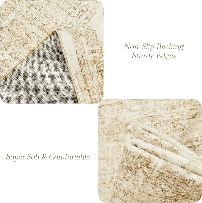 6x9 Area Rug for Living Room Floral Washable Non-Slip Modern Rugs for Bedroom Dinning Room Ultra-Thin Indoor Beige
