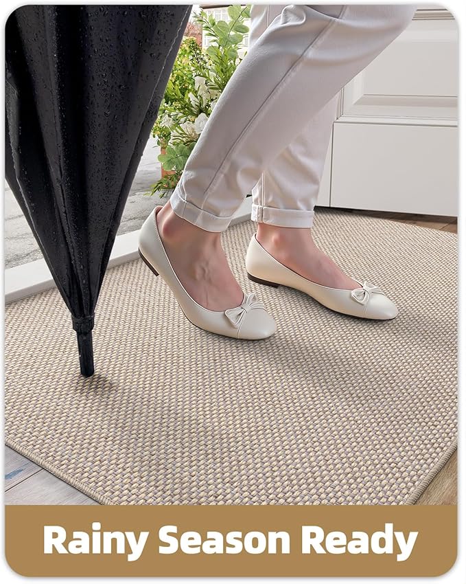 Color&Geometry Ultra-Thin Indoor Door Mat, 36"x56" Low-Profile Non-Slip Entryway Rug with Modern Geometric Texture, Washable Doormat for Indoor Entrance, Front Door, Khaki (Rolled-up NO Creases)